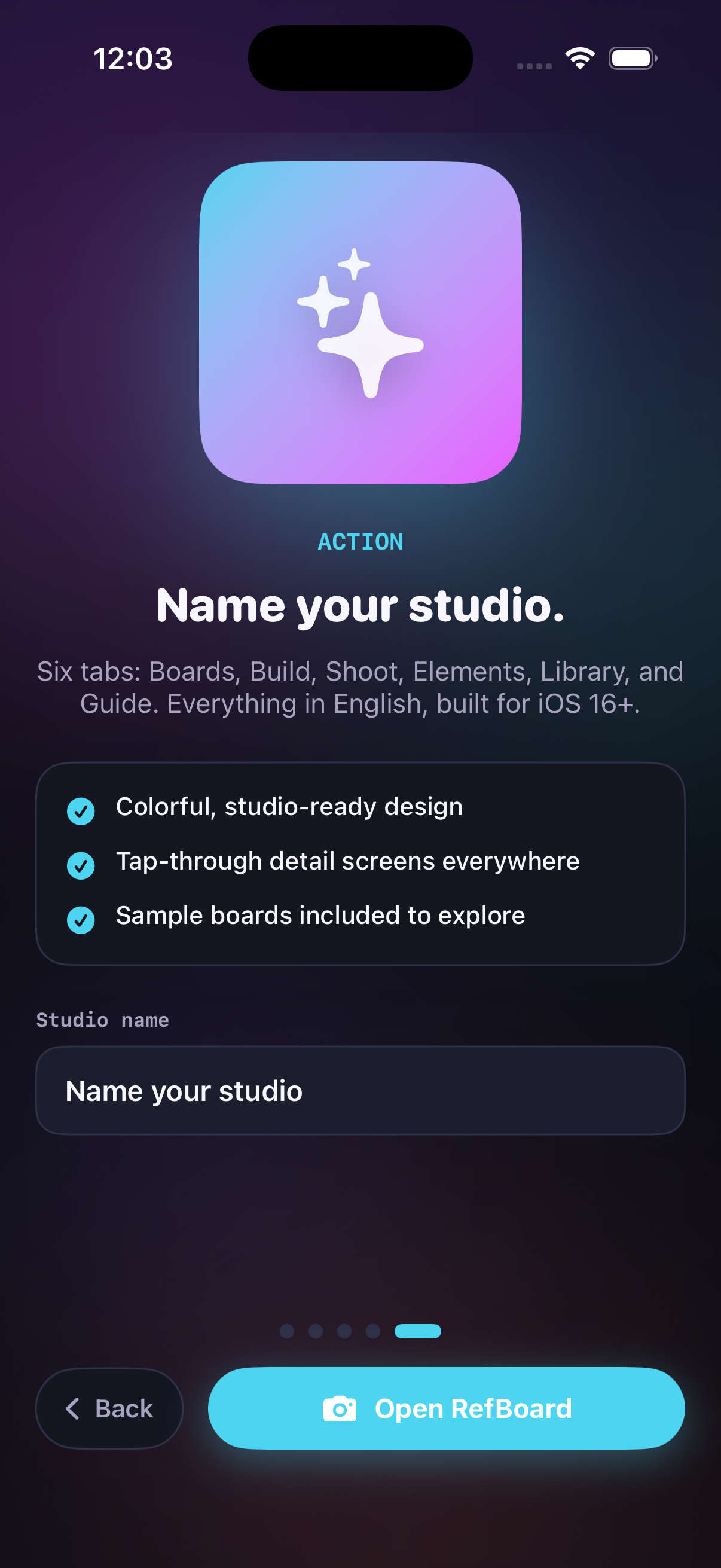RefBoard boards list with active shoot progress
